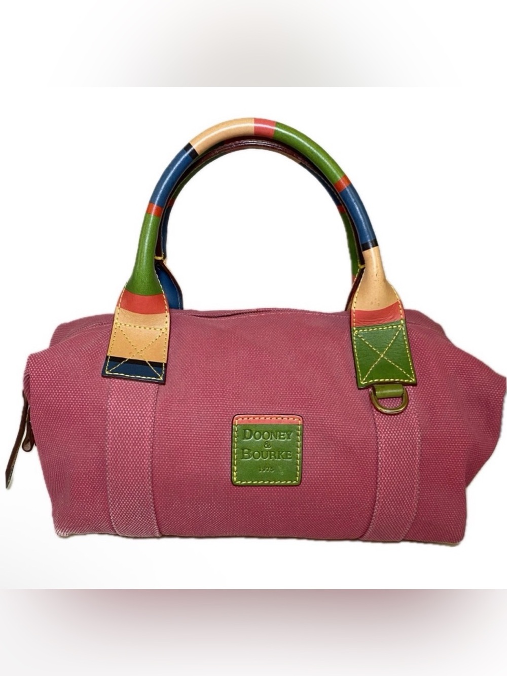 🌸Dooney & Bourke Pink Canvas Bag w/Multicolored handle(see pictures)